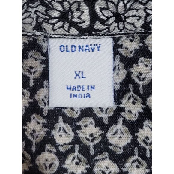 Old Navy Black XL Tunic Floral Dress Boho Cottage Prairie Puff Long Sleeve Vneck - Picture 3 of 10